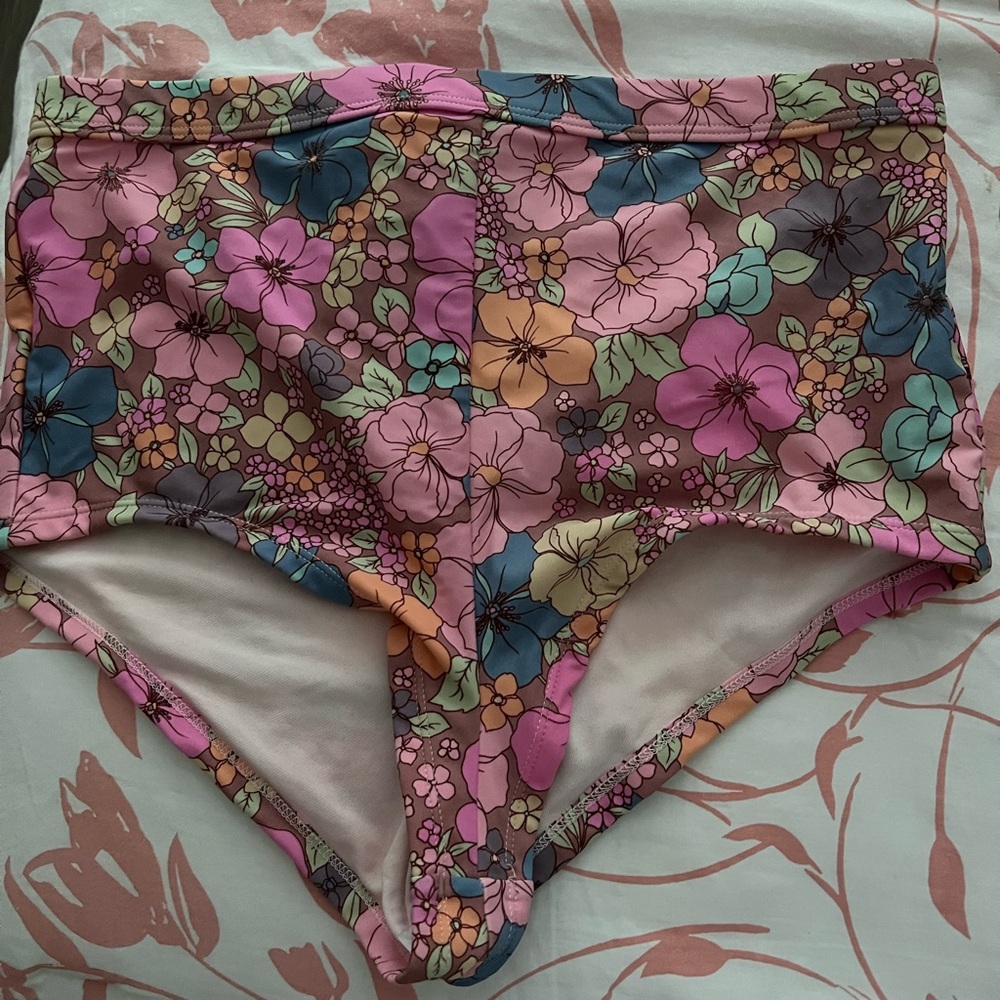 Wild Fable Floral High-Waisted Bikini Bottoms - Pink and Blue